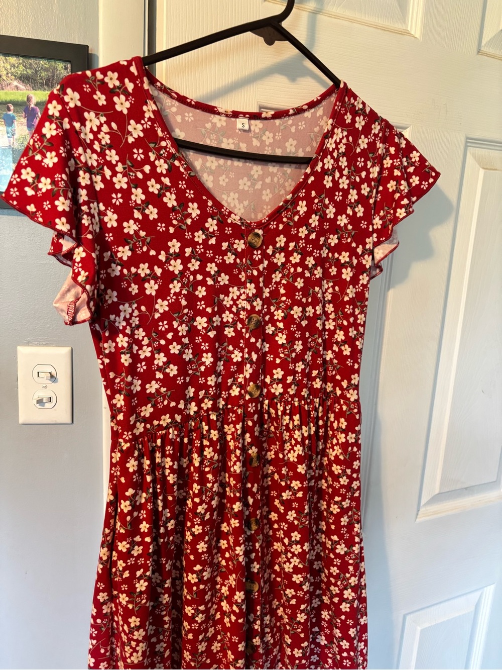 Maurices Red Floral Midi Dress with Button Front